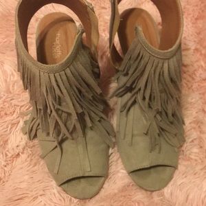 Charlotte Russe size 8 open toe fringe booties.